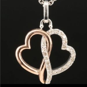 Diamond heart eternity necklace 10K rose gold & sterling silver MIXED METALS
